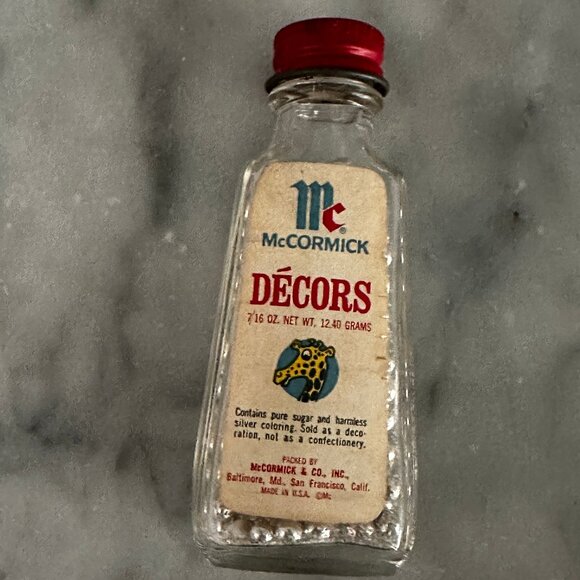Vintage House Of McCormick Decors Silver Dragees Giraffe Label Bottle Baking Mem - Picture 1 of 13